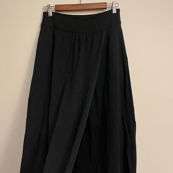 Athleta Maxi Skirt Black Drape Wrap Front Strech Pull On Comfort Modest Small - Picture 3 of 6